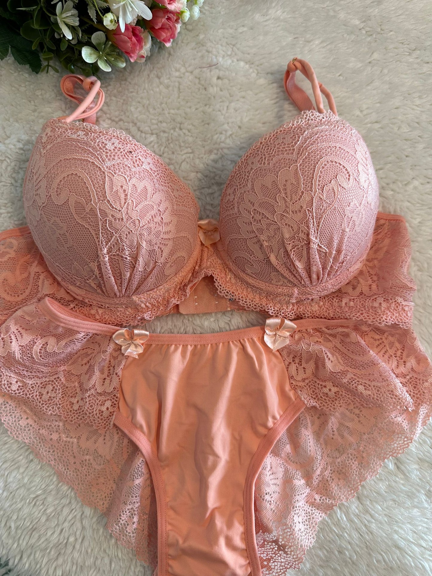 Conjunto de Lingerie Salmão Clássico