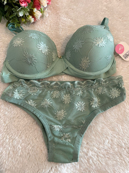 Conjunto de Lingerie Verde Água Charme