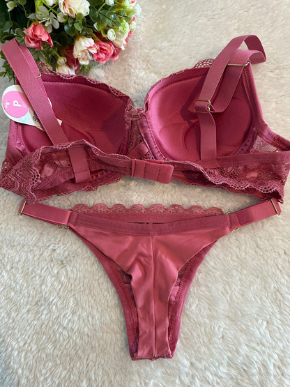 Conjunto de Lingerie Rosa Dourado Confiança