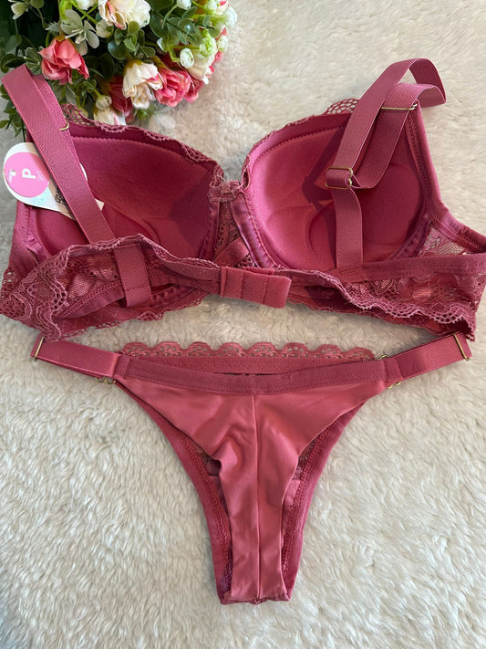 Conjunto de Lingerie Rosa Dourado Confiança