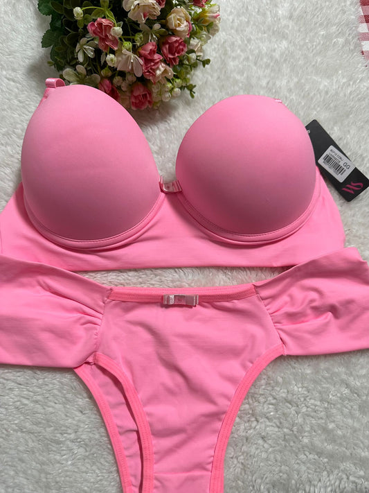 Conjunto de Lingerie Rosa Semi-Fluorescente
