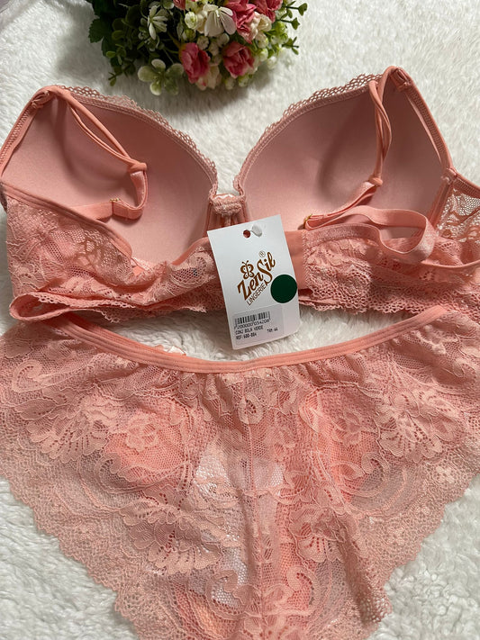 Conjunto de Lingerie Salmão Delicado