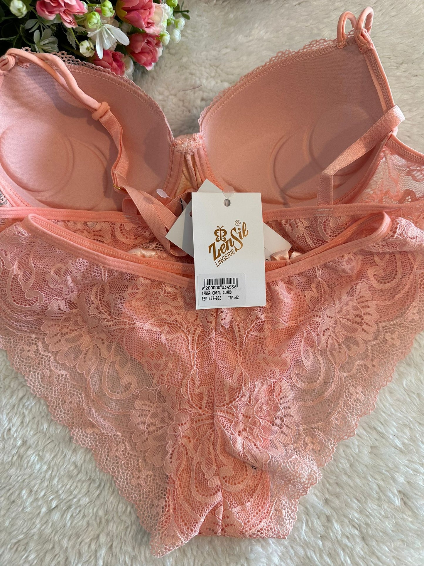 Conjunto de Lingerie Salmão Clássico