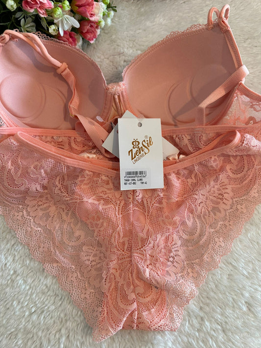 Conjunto de Lingerie Salmão Clássico